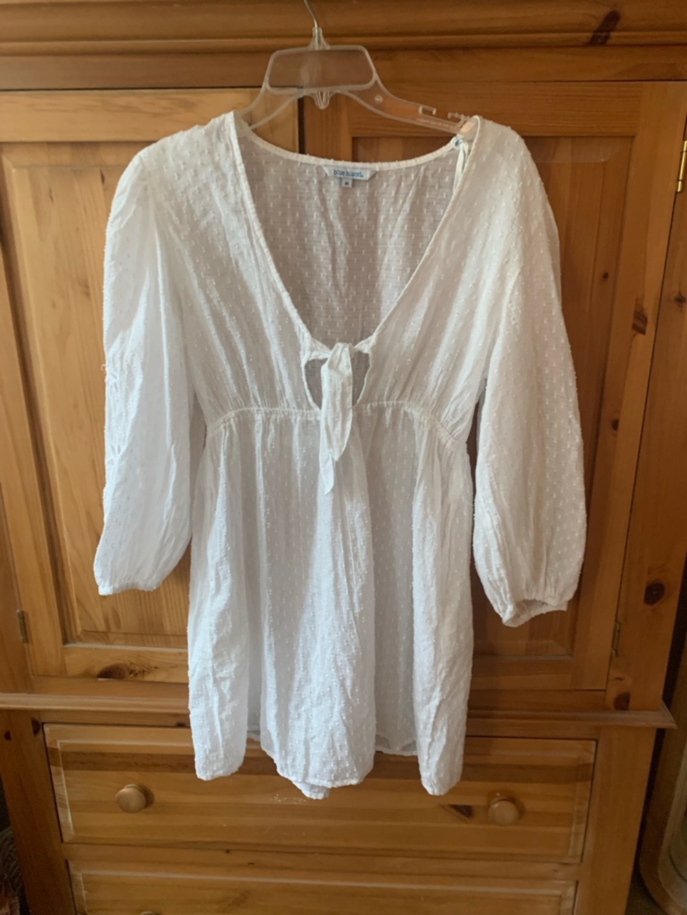 blue island White Swiss Dot Tie-Front Peasant swimsuit coverup